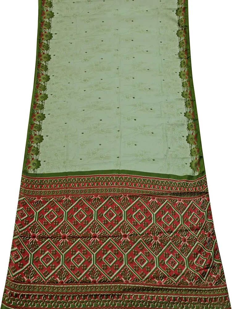 Peegli Indian Women Sarong Wrap Green Vintage Saree Silk Blend DIY Fabric Casual Textile Drape Wrap Fabric Floral Sari