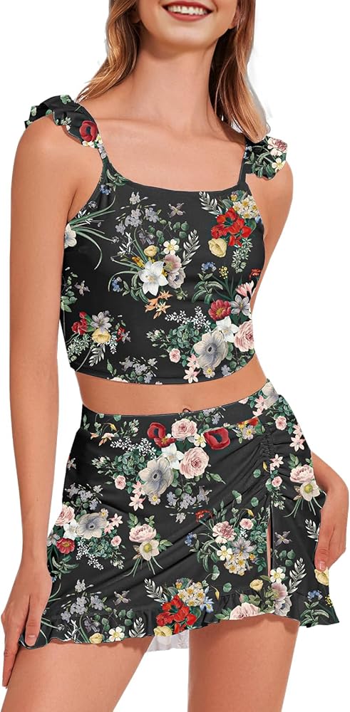 Women Swimsuits with Skirts 2 Piece Bathing Suit with Skirted Bottoms Cute Modest Swimsuits