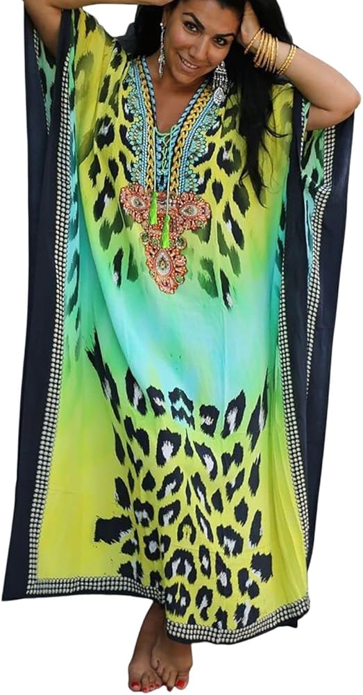 AILUNSNIKA Women Ethnic Print Kaftan Dresses Plus Size Caftan Swimsuit Cover Ups