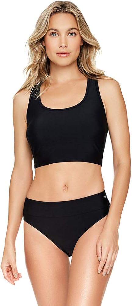 Reebok Women's Swimwear Scoop Neck Mesh Crop Top Tankini Bathing Suit Top Separate