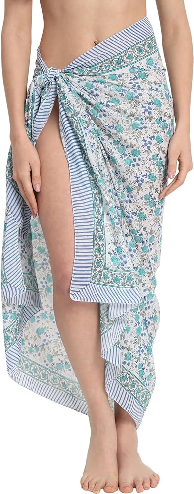 Swimsuit Beach Sarong Cover Ups for Swimwear Women-Hand Print Wrap Skirt