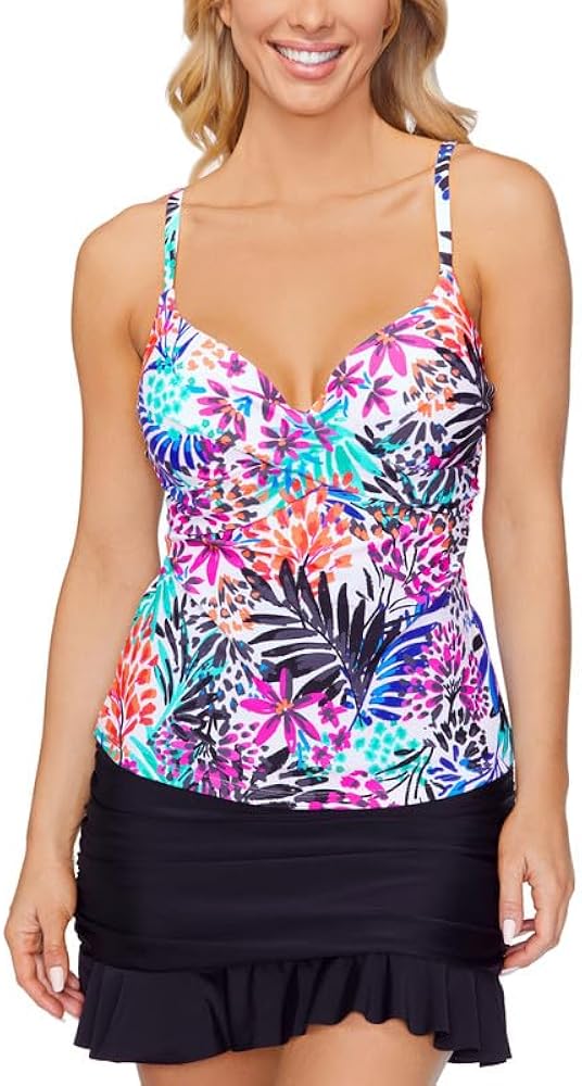 Women's Printed Gemini Underwire Tankini Top (White Multi, 14)