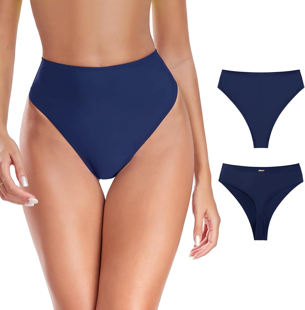 RELLECIGA Women's High Waisted High Cut Thong Bikini Bottom