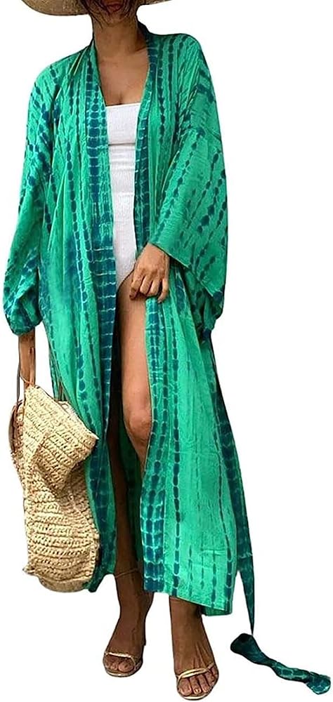 Chunoy Women Loose Open Front Long Beach Wear Cover Up Kimono Cardigan