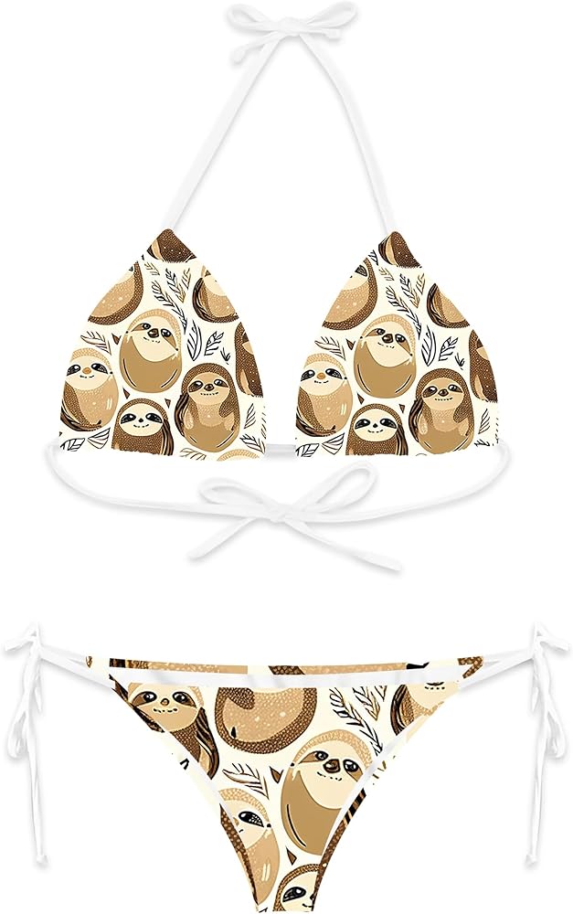 Sloth Bikini Top + String Bottom Combo 2XS 2XL Multicolor