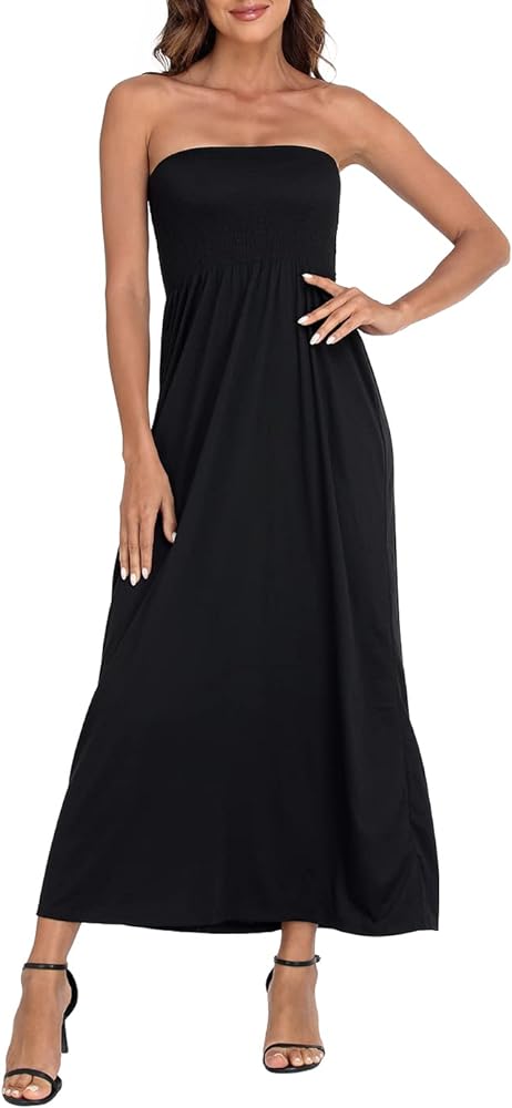 HDE Women's Strapless Maxi Dress Plus Size Tube Top Long Skirt Sundress Cover Up