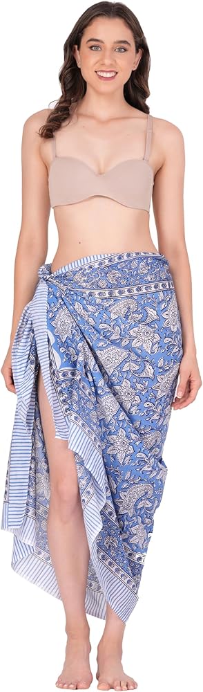 Hand Block Print Swimsuit Beach Sarong Cover Ups for Swimwear Women Pareo Bikini Wrap Skirt