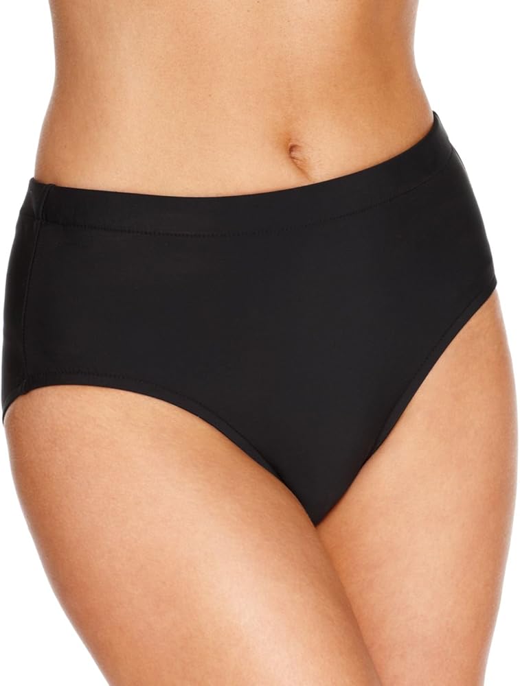 High-Waist Swim Brief Bottom, Black, Size 14