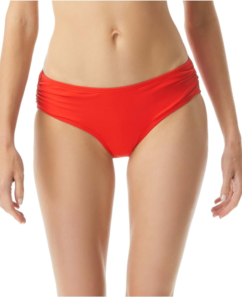 Michael Michael Kors Women's Red Stretch Lined Full Coverage Shirred Bikini Swimsuit Bottom M