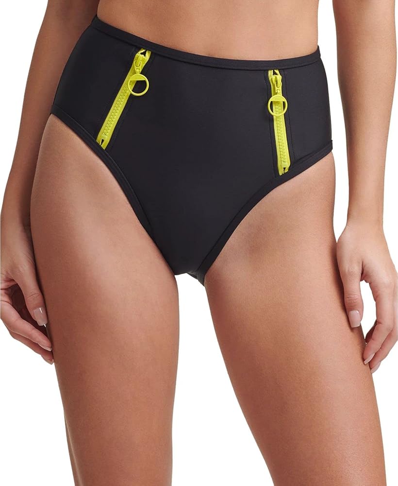 DKNY Women's Black Zipper High Waisted Swimsuit Bottom S