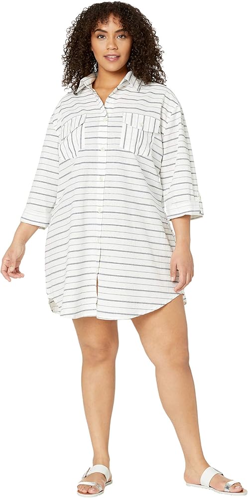 Dotti Plus Size Radiance Stripe Shirtdress Cover-Up Navy 1X