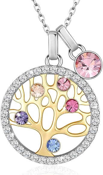 LEKANI Collares Plata Árbol de la Vida Colgante Cristales de Austriacos, Joyas para San Valentin, Regalos Originales para Mujer, Abuela, Dia de la Madre