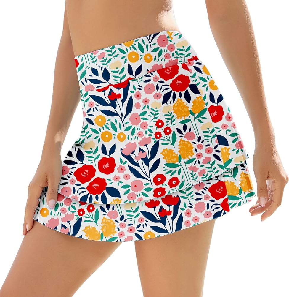 WOWENY Women's Swim Skirts Swimsuit High Waist Swimming Skorts with Shorts Bikini Bottoms with Pocket Bathing Suit Bottoms