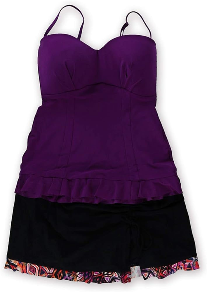 Profile Womens Starlet Ruffle 2 Piece Tankini, Purple, 12