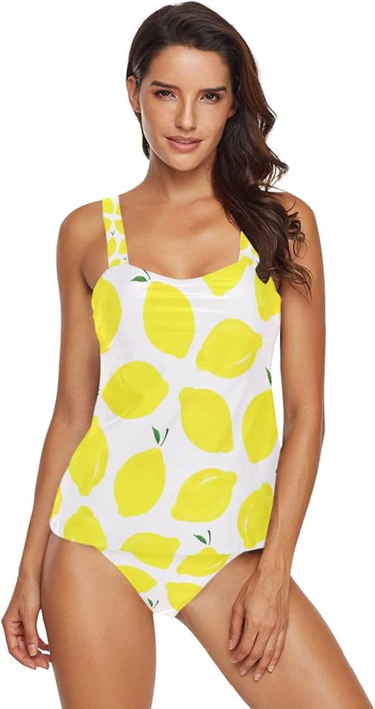 Lemon 2 Piece Women Tankini Swimsuit Tummy Control Sport Bathing Suit with Bikini Bottom