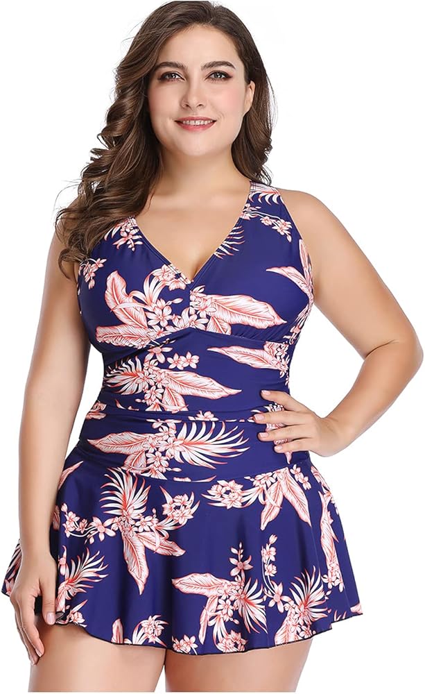 Plus Size Floral Print Halter Swimwear Two Piece Swimsuit Tankini Set Bathing Suits for Women