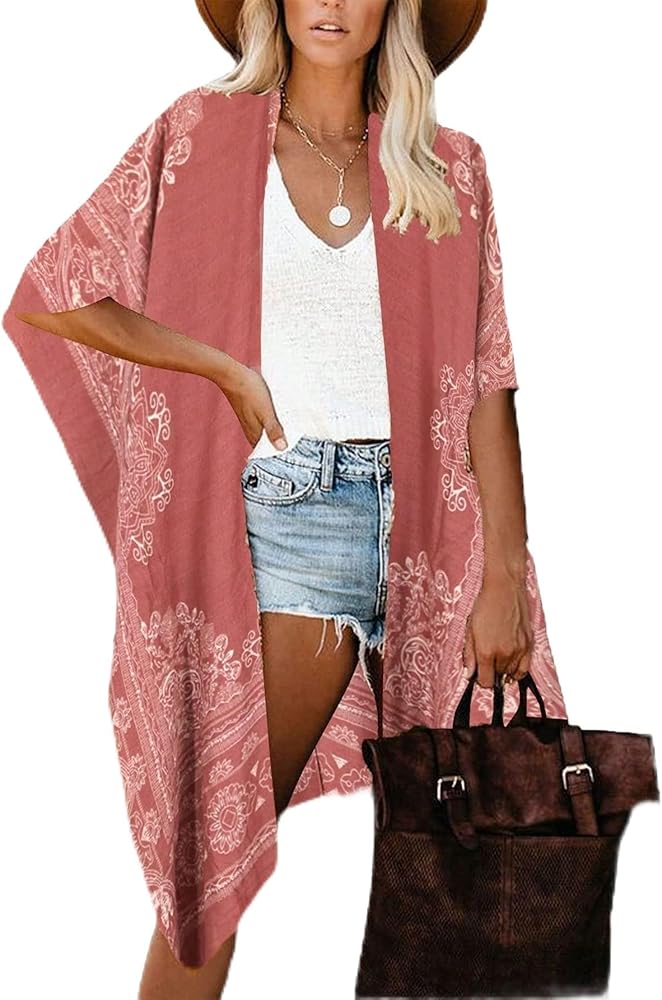 Swimsuit Coverup For Women Beach Swim Coverups Scarf Print Open Front Kimono Womens Cover Ups