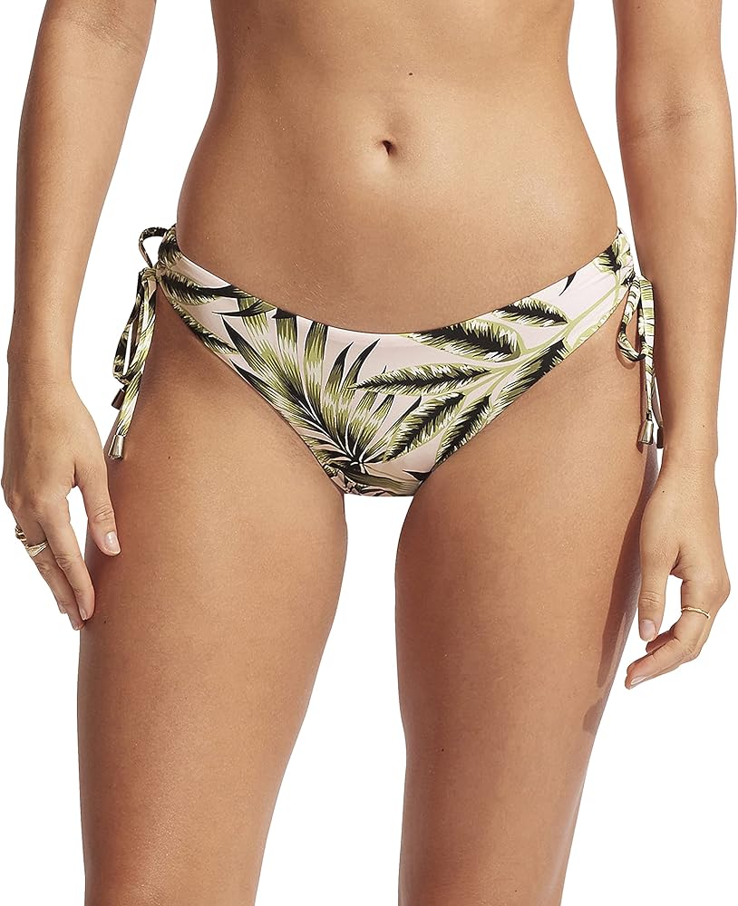 Seafolly Women's Loop Tie Side Hipster Bikini Bottom Swimsuit, Island in The Sun Avocado, 8