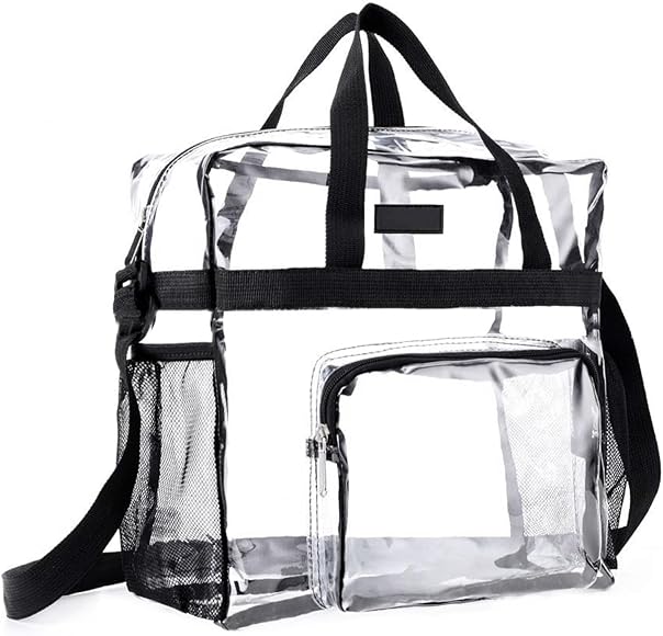 Bolso Transparente Mujer, 30x30x15cm Bolso Transparente con Bolsillos con Cremallera,Bolsos Transparentes Mujer Aprobada por el Estadio,Bolsos Transparentes para Biblioteca,Estadio,Aeropuerto,Playa