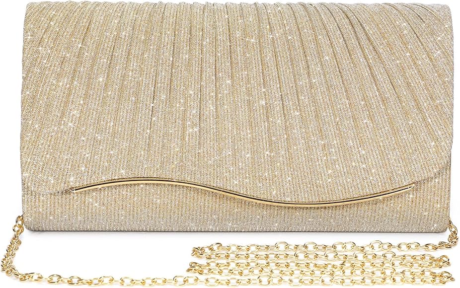 BAICLES Bolso de Noche para Mujer, Elegante Bolso de Novia, Bolso de Boda, Bolso de Mujer, Bolso de Cadena, Bolso Pequeño para Fiestas, Tiempo Libre(Dorado)