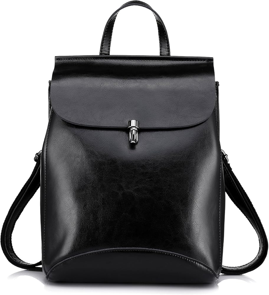 Realer Bolsos de cuero genuino mochilas para mujer bolso de hombro Negro