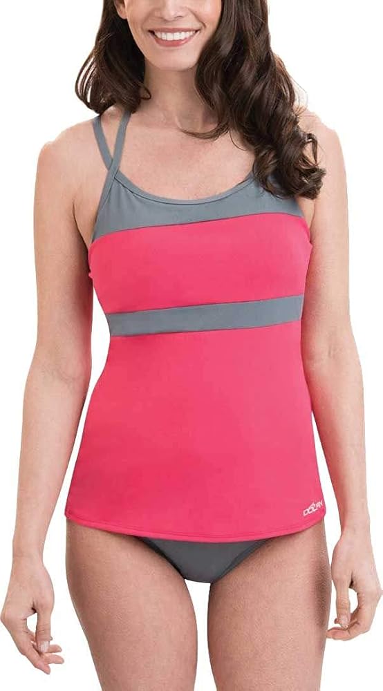 Dolfin Aquashape T-Strap Tankini Top Female Raspberry/Grey Small