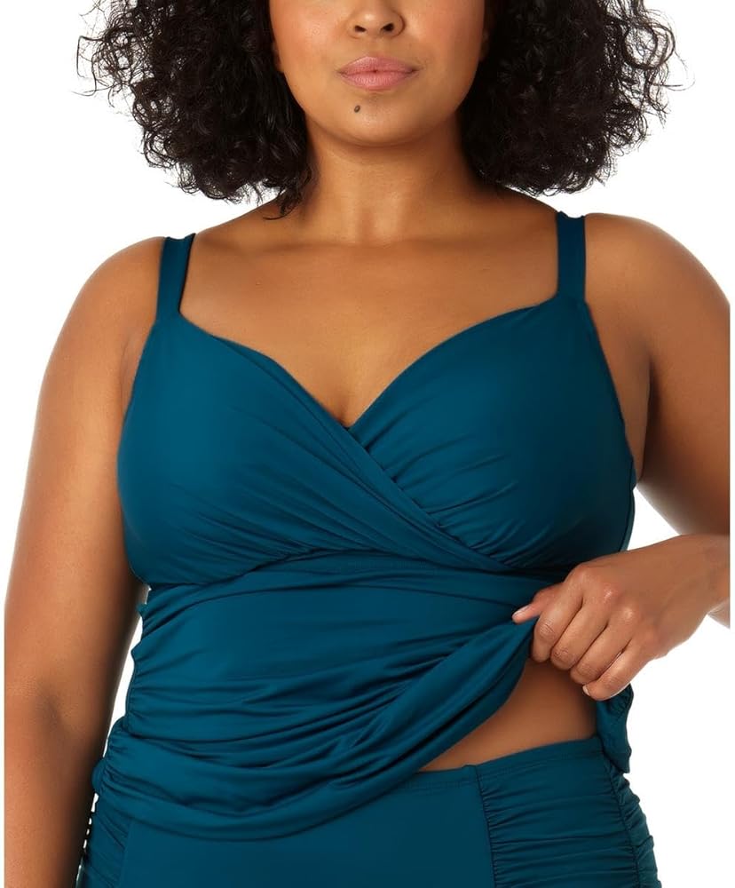 Anne Cole Womens Plus Solid Underwire Tankini Swim Top