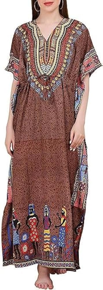 African Print Women Kaftan Dress Polyester Print Kaftan Long Top Tunic Cover Up Printed Casual