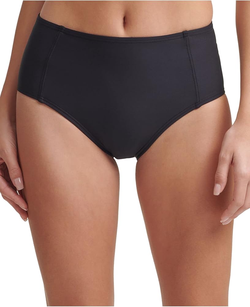 DKNY Women's Black Stretch Seaming at Front Lined Full Coverage High Waisted Swimsuit Bottom XL