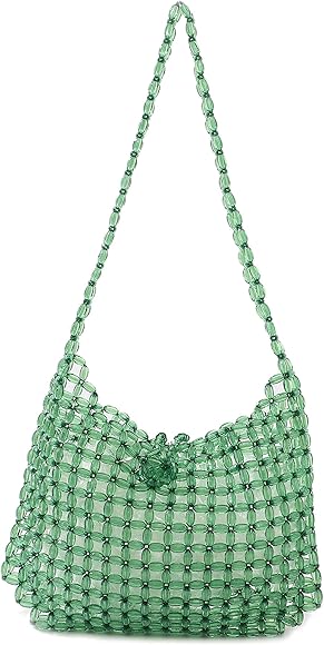 Abvokury YIFEI - Bolso cruzado para mujer, color verde, transparente, con cuentas acrílicas, hecho a mano, Verde, Medium