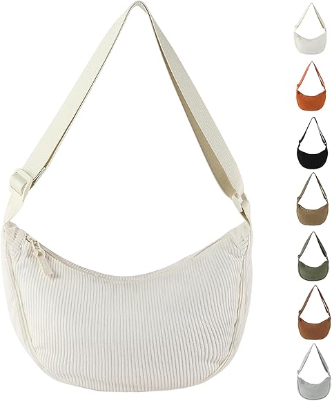 GoPaw Bolso de Pana para Mujer, Bolso de Media Luna, Bolso de Media Luna Impermeable y Ligero con Correa de Hombro Ajustable para Viajes, Trabajo, Escuela y Uso Diario.