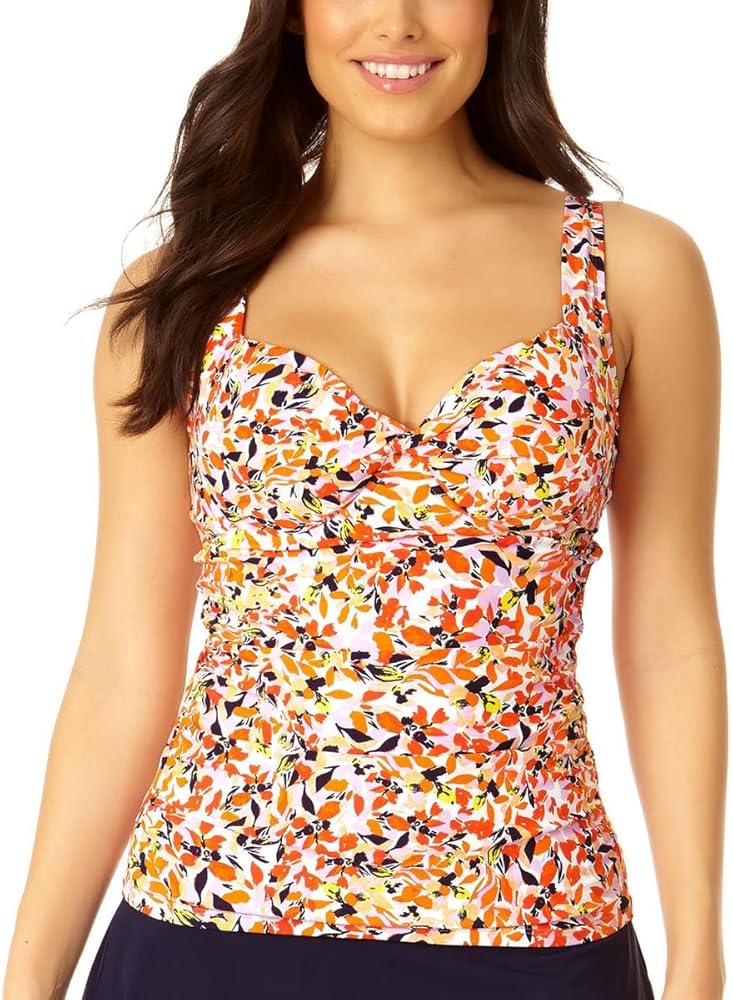 Anne Cole Womens Printed Underwire Tankini Swim Top