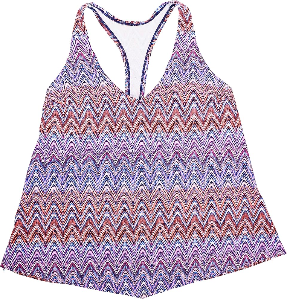 Plus Size Zig Zag Shores Tankini Top (Coral, 16 Plus)