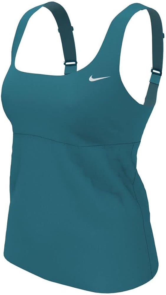 Nike Essentials Scoop Neck Tankini Female (Small, Aquamarine)