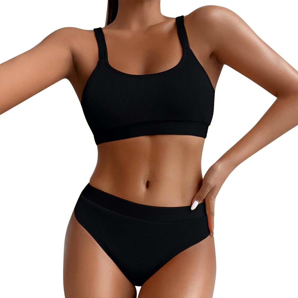 Women Colour Block Tankini Swimsuit Set Tummy Control Triangle Bottom Bathing Suit Two Piece Sexy Sport Swimwear