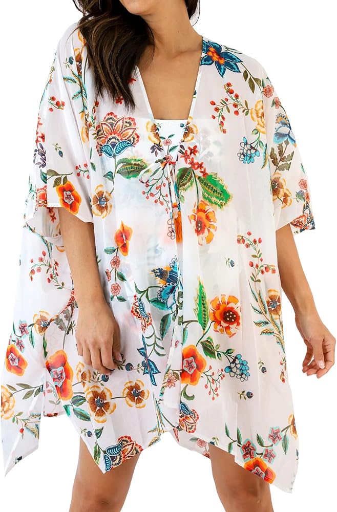 Johnny Was White Ardella Cover Up Kimono - CSW3623-M (Multi, S/M)