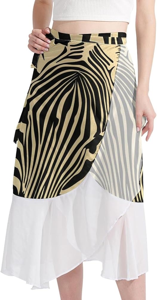 Beach Skirts for Women, Swimsuit Coverups for Women, Chiffon Cover Ups for Swimwear, Zebra Abstract Art Animal