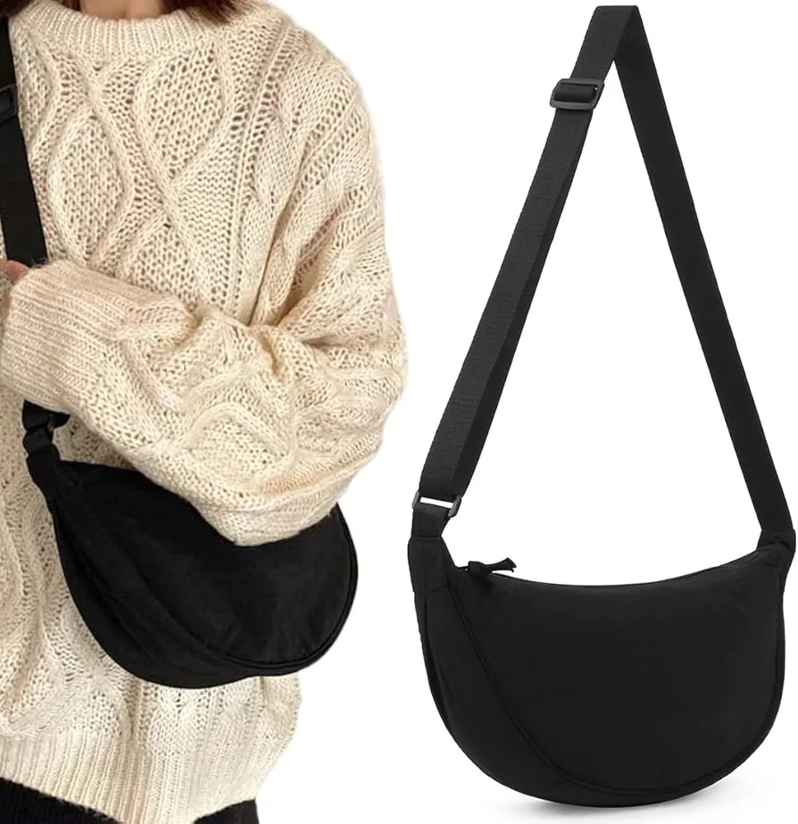 JEYORZY 1 pieza Bolso bandolera con forma de media luna, Bolso Bandolera Impermeable Media Luna para Mujer, de Nylon Casual y Ligero, con Correa Ajustable para Viaje, Compras y Oficina, estilo moderno