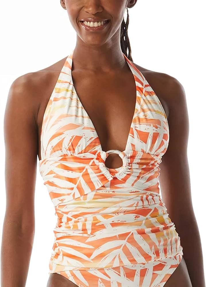 Carmen Marc Valvo Women's Halter V-Neck Tankini Top Multi Large