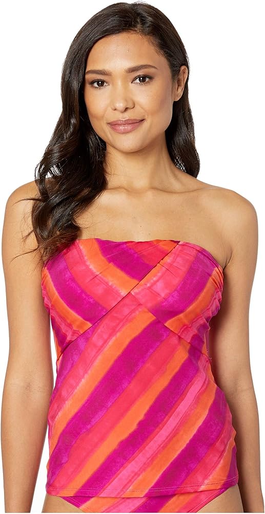 LAUREN RALPH LAUREN Painted Stripe Draped Bandini Tankini Pink 8