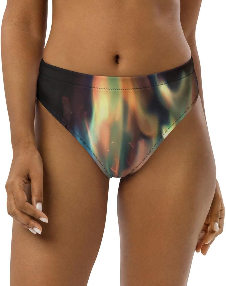 Recycled high-Waisted Bikini Bottom with JunglePixie Unicorn Fire Print White