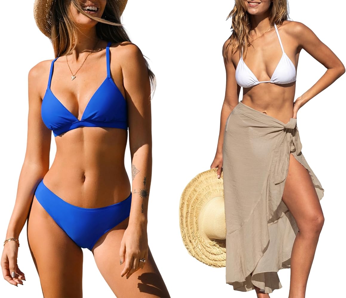 CUPSHE Women's Bikini Set with Sarong Coverup Wraps