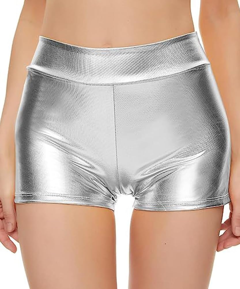 Women's Metallic Bikini Bottom Shiny Briefs Shorts Booty Dance Festival Bathing Suit Bottoms