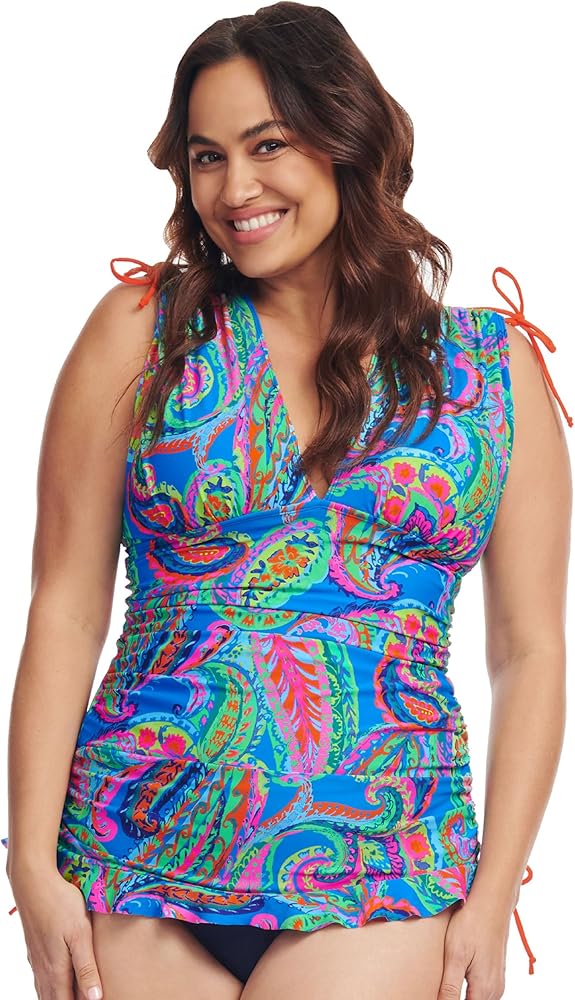 Mazu Women's Plus Size Tankini Tops Tummy Control Swimsuits Adjustable Length Swimwear Top Only