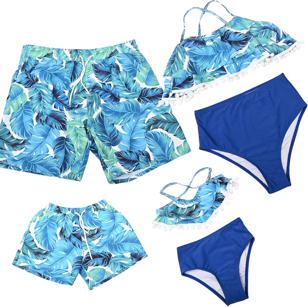 Family Matching Swimsuit Mens Summer Shorts Boy Beach Shorts Girls Swimwear Womens Printed Bathingsuit