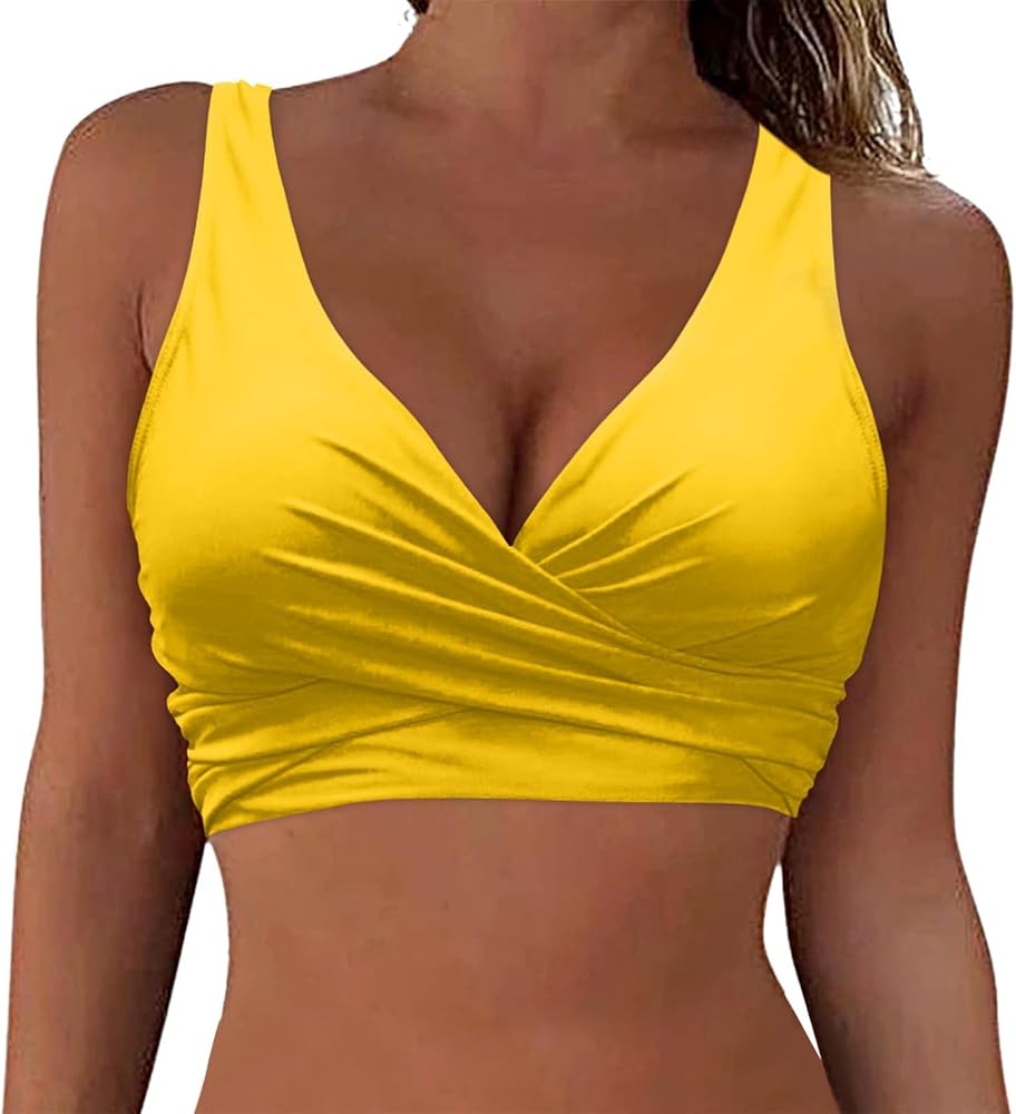 Bikini Tops for Women 2024 Push Up Tankini Tops Summer Beach Padded Knot Twist Tank Crisscross Back Swimsuit Top Only