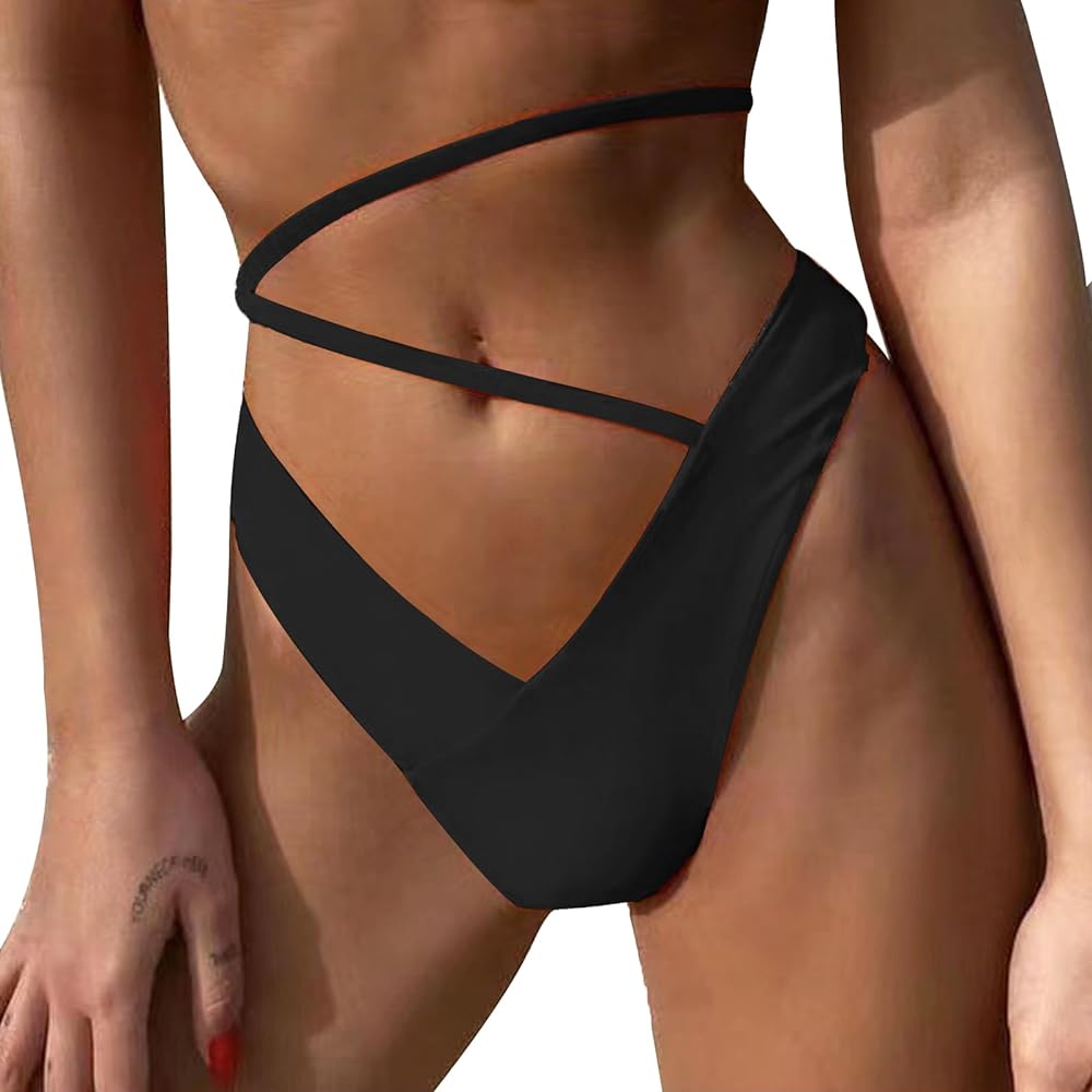 Women's V Cut Bikini Bottoms Strappy High Leg Extra Cheeky Swimsuit Bathing Suit Bottom