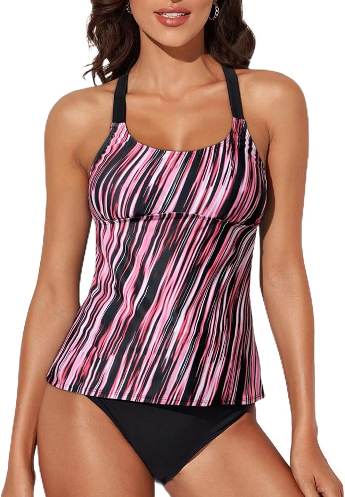 Aleumdr Womens Striped Printed Strappy Racerback Tankini Swim Top No Bottom S - XXXL