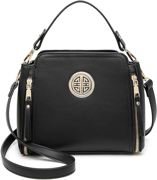 Miss Lulu Bolsos Cruzados para mujer Bandolera Bolso de Hombro Bolsos de Mano Niñas Cuero PU Bolso con asa superior Elegante Bolsos de señora (Negro)