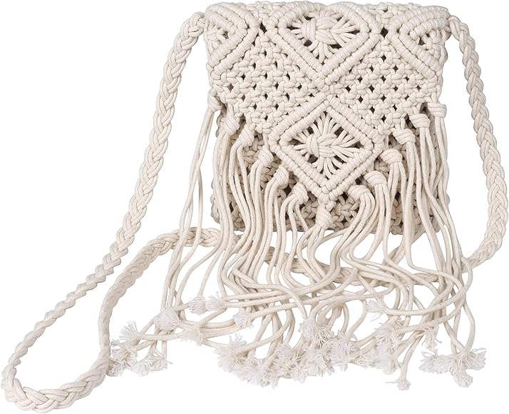 Bolso Bandolera Tejido de Paja con Borlas, Ganchillo Verano Trenzado Bolso Playa de Cuerda de Algodón para Mujer, Moda Estilo Bohemio Trenzada a Mano Hilo Macrame Bolsas de Mensajero